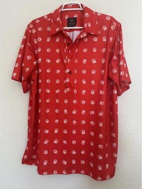 Sig Zane Hilo Hawaii Mens Button Pullover Golf Shirt Red Size XLarge